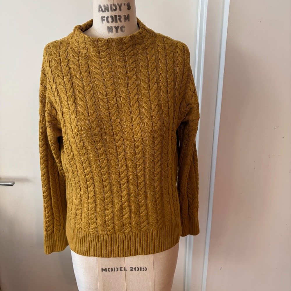 HOBBS LONDON Mustard Yellow Mock Neck Cable Knit Preppy Sweater Size Small